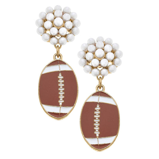 Football Pearl Cluster Enamel Drop Earrings